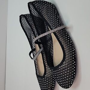 NINA BLACK MESH RHINESTONES BALLET FLATS SZ 8 WOMENS